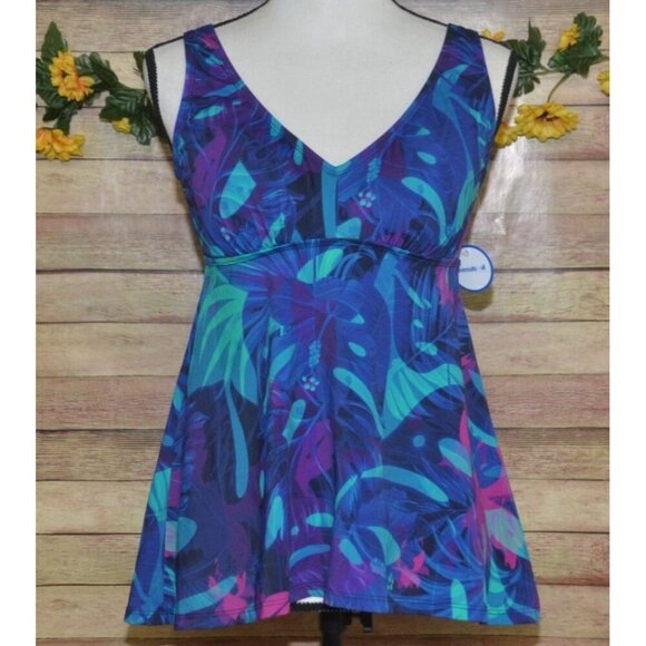 Swimsuits For All Ladies Tankini Swim Top Size S  \NWT Straps Floral Built in br - Picture 1 of 10